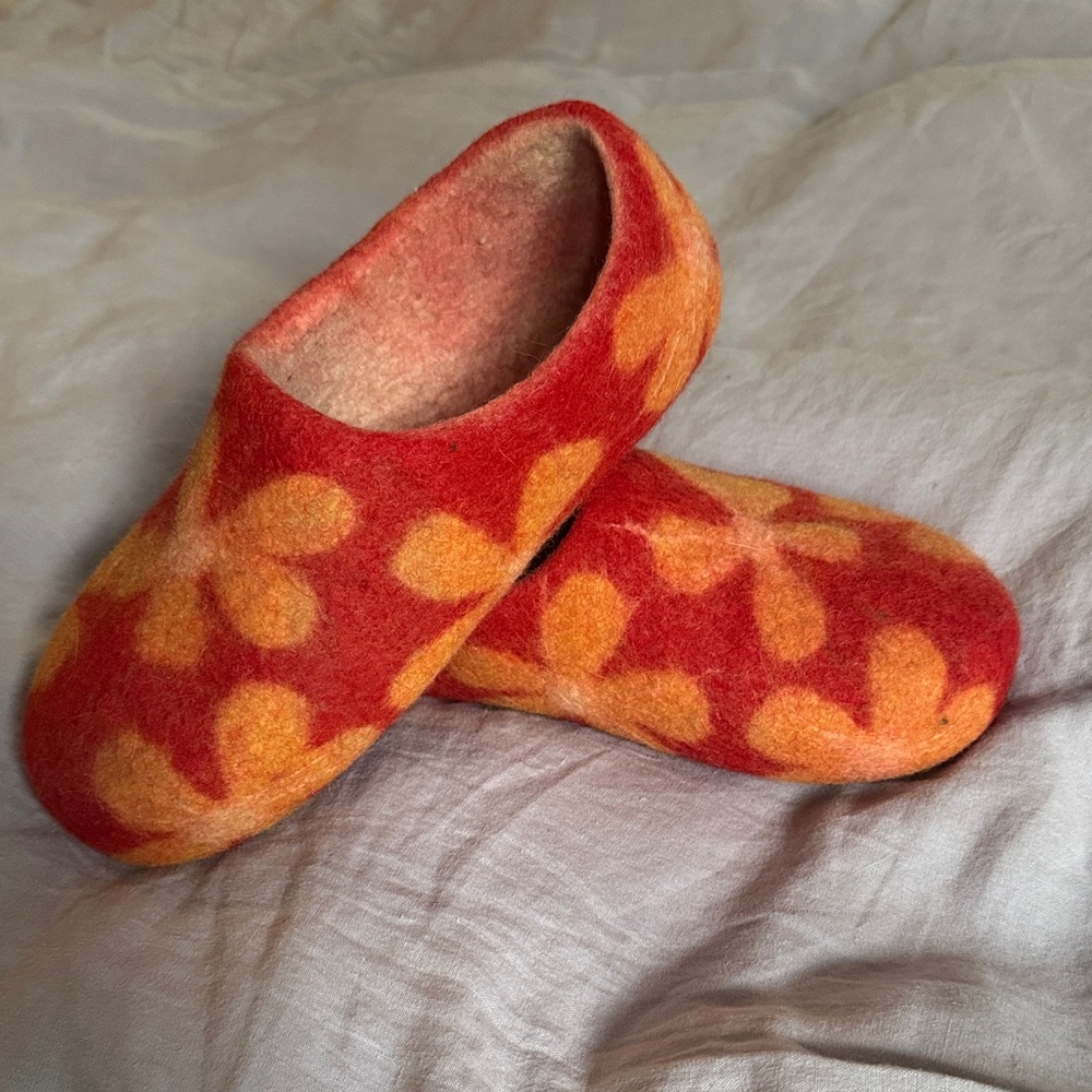 Sweet Red and Orange Felted Slippers from Kyrgyzstan